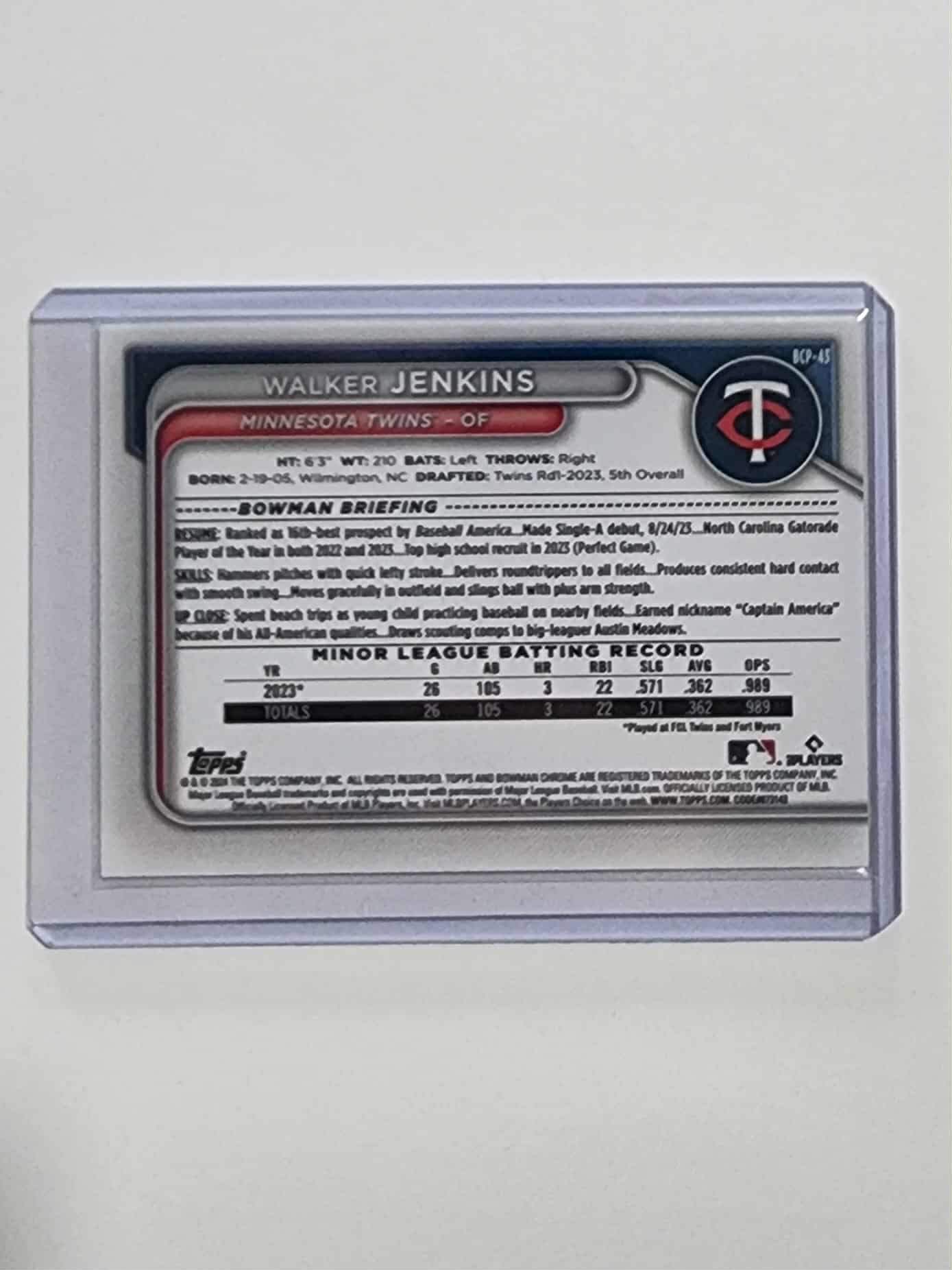 2024 Bowman Chrome !st Green Walker Jenkins Minnesota Twins #BCP-43