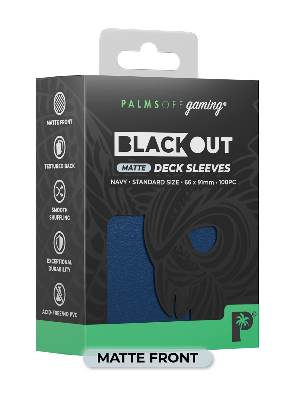 Palms Off Gaming Blackout Matte Navy Deck Sleeves – Standard Size, 100 Pack