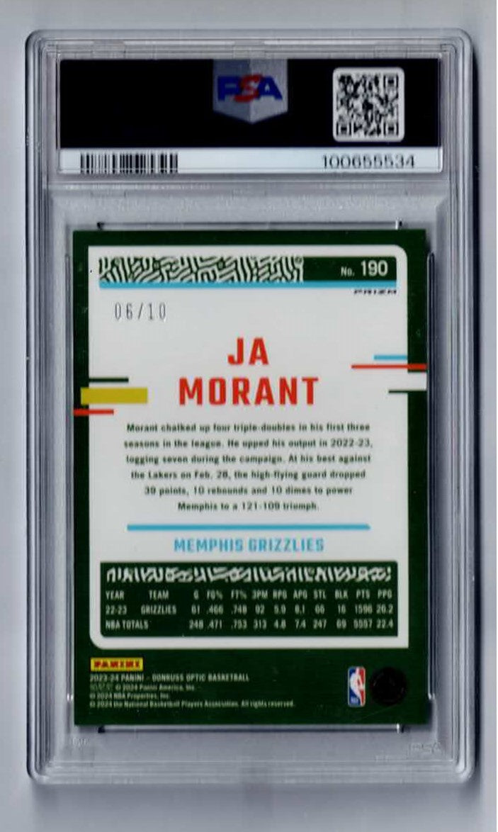 2023-24 Donruss Optic Ja Morant #190 Gold International #6/10 PSA 9
