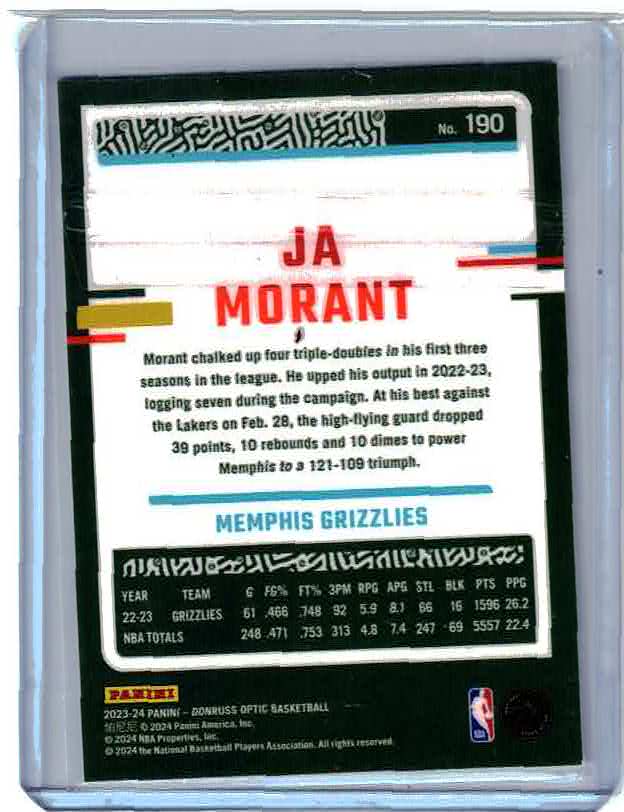 2023-24 Panini Donruss Optic Ja Morant #190 Grizzlies
