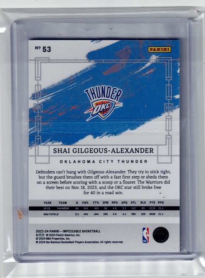 2023-24 Panini Impeccable Shai Gilgeous-Alexander base OKC Thunder #53
