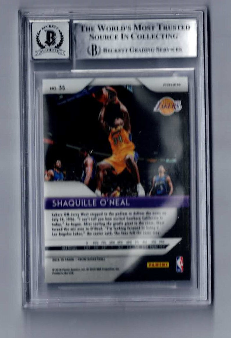 Lakers Shaquille O'Neal Signed 2018-2019 Panini Prizm #35 barber pole Card Auto Grade 10 BAS Slab