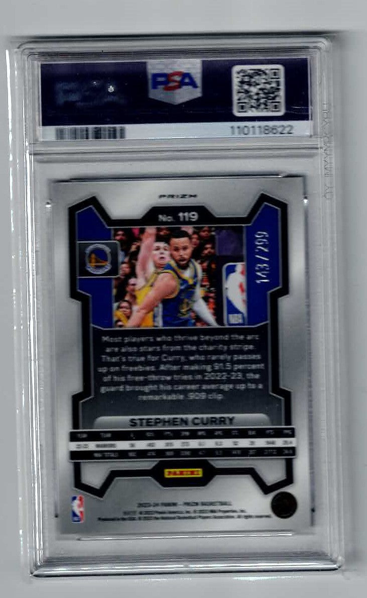 STEPHEN CURRY 2023 PRIZM RED PRIZM #D143/299 # 119 SP PSA 9 MINT