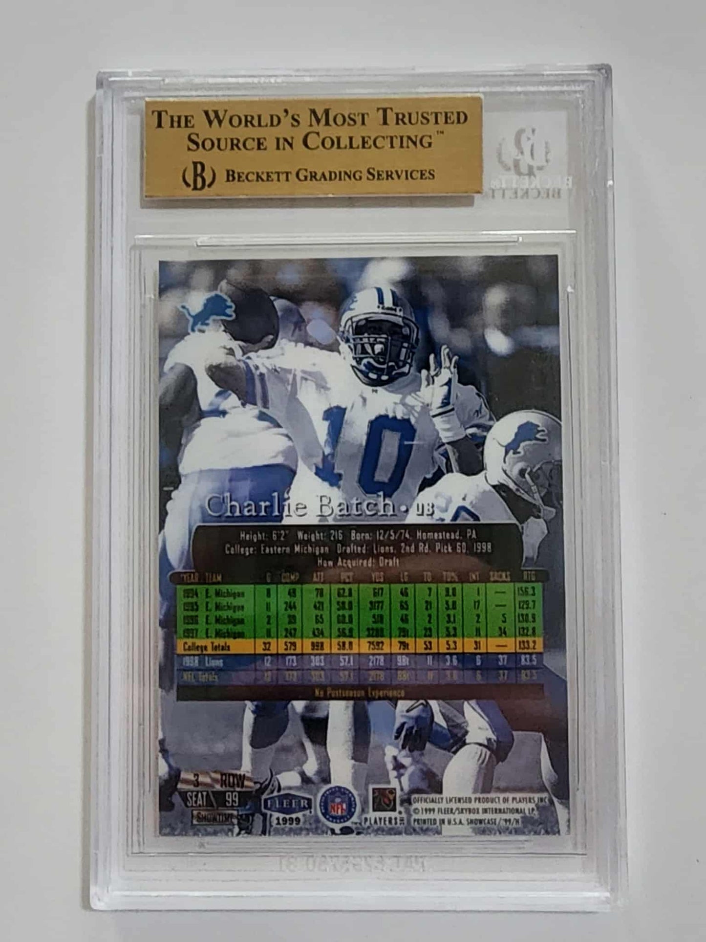 1999 Flair Showcase #99 Charlie Batch bgs 9.5