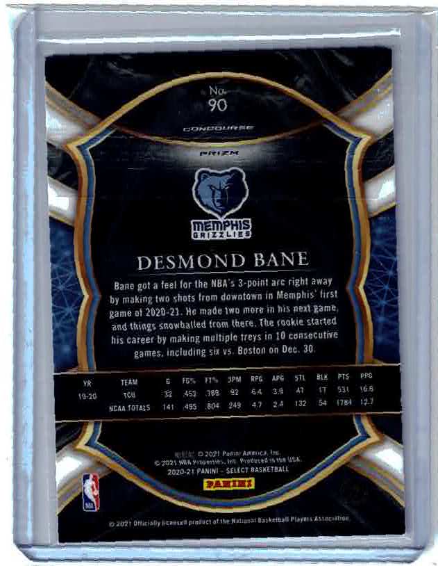 2020-21 Panini Select Concourse Blue Rookie #90 Desmond Bane - Grizzlies RC