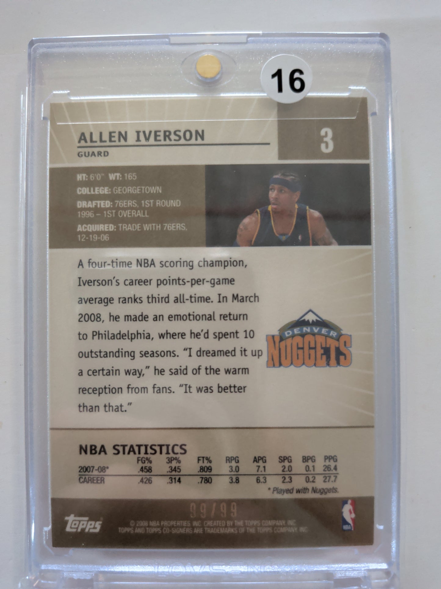 Allen Iverson Topps cosigners gold 99/99 bookend 2008 #3