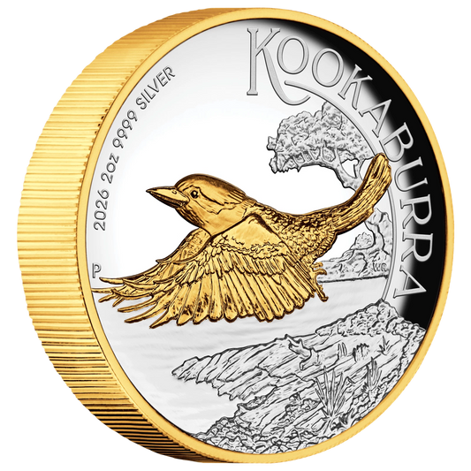 2026 Australian Kookaburra 2oz Silver Proof Gilded Coin