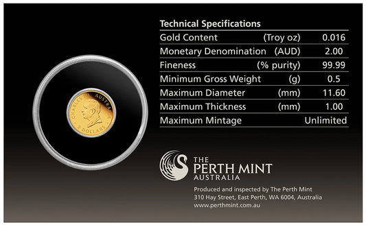 2025 Perth Mint $2 Mini Roo 0.5g Gold Proof Coin in Card