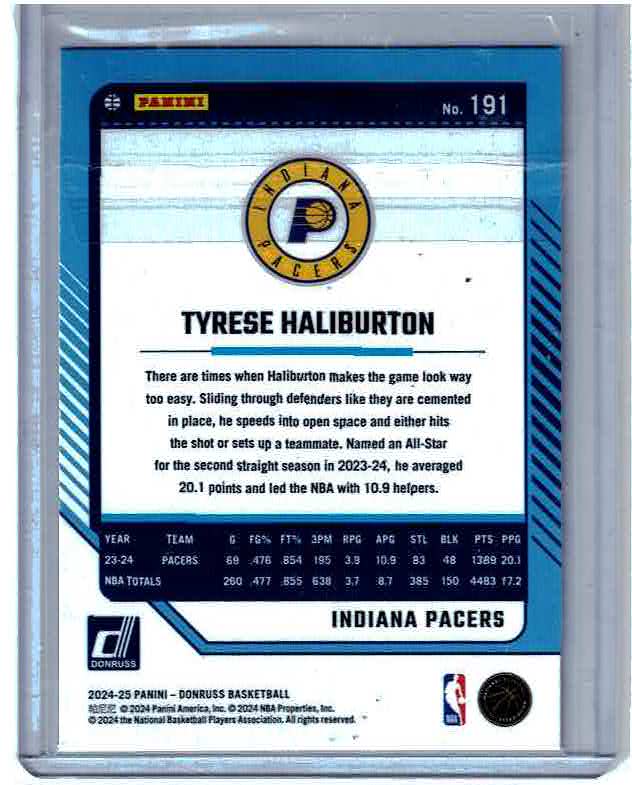 2024-25 Donruss - HOLO GREEN LASER #191 - Tyrese Haliburton - Indiana Pacers