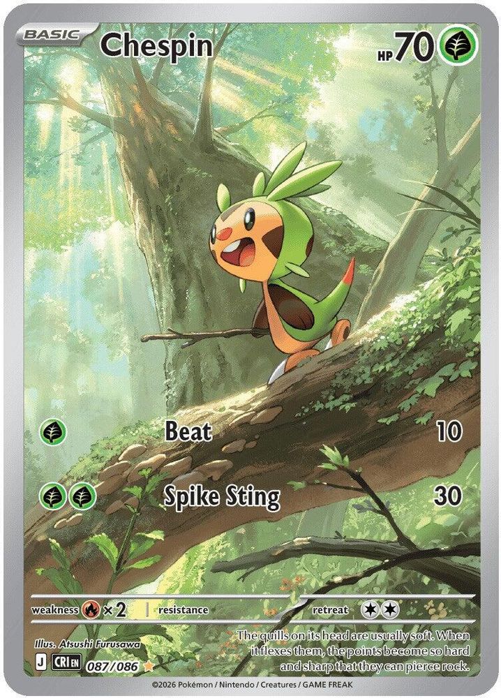 Chespin 087/086 Holo Illustration Rare Chaos Rising Pokemon Near Mint