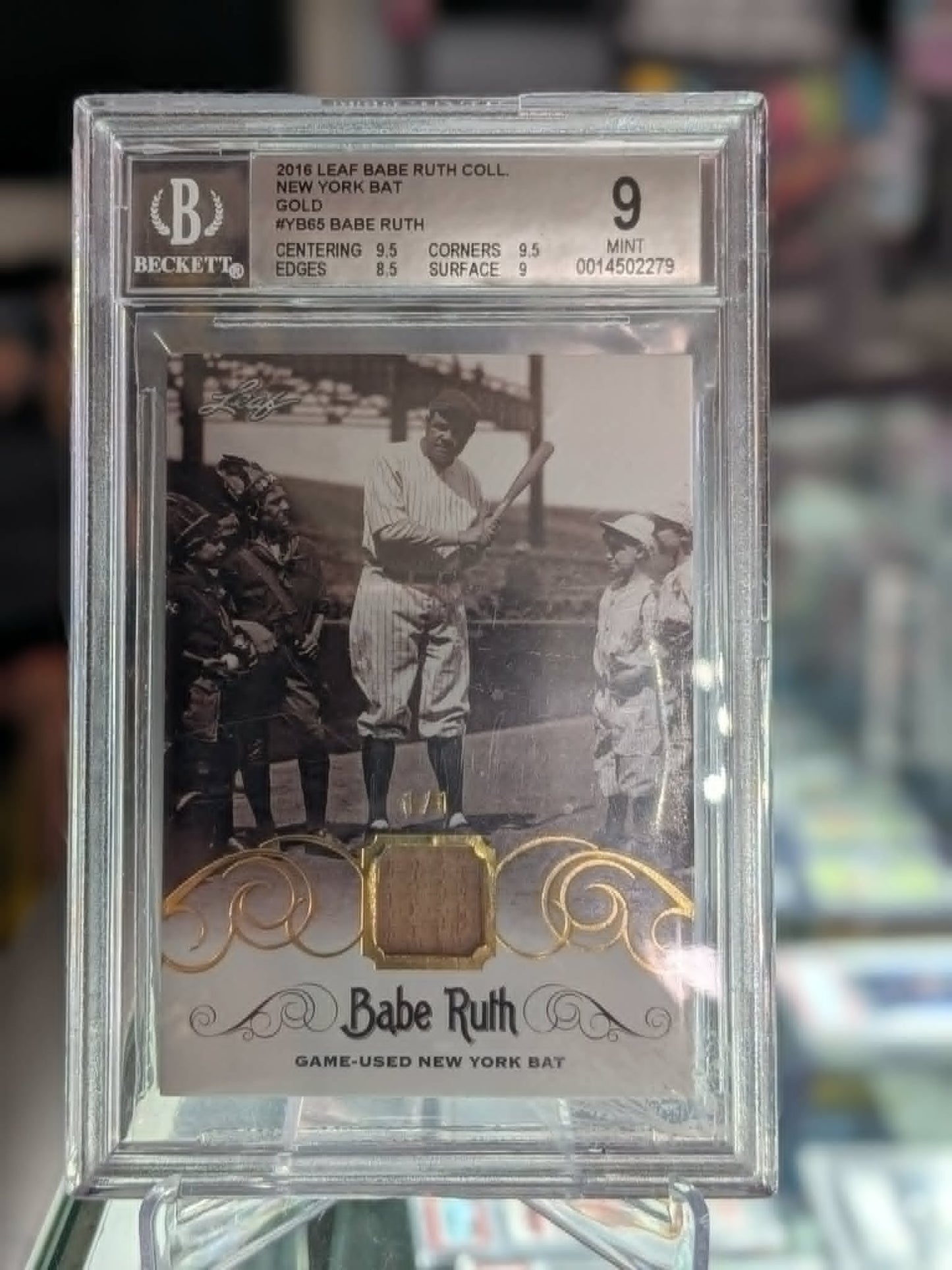2016 Leaf Babe Ruth New York Yankees Game Used Bat Card YB-65 1/1 BGS 9