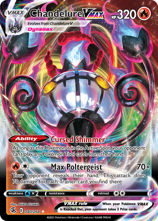 Chandelure VMAX 040/264 Holo VMAX Rare Fusion Strike Pokemon Holo Near Mint