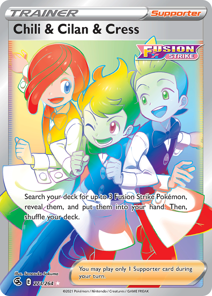 Chili & Cilan & Cress 273/264 Rainbow Rare Fusion Strike Pokemon Near Mint