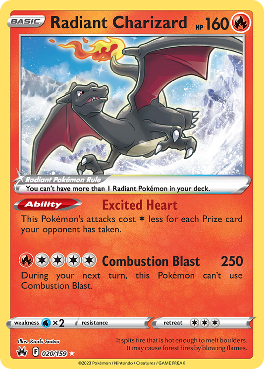Radiant Charizard 020/159 Radiant Rare Crown Zenith Pokemon Holo Near Mint