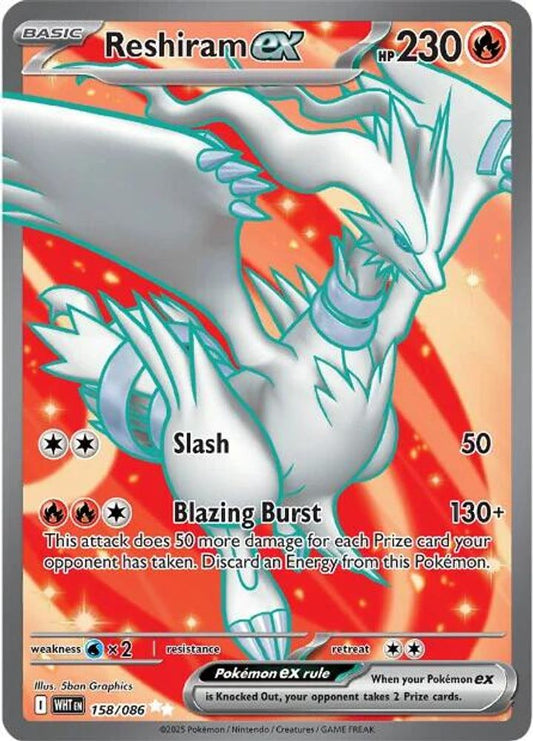Reshiram ex 158/086 Holo Ultra Rare White Flare Pokemon Near Mint