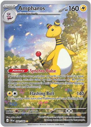 Ampharos 090/086 Holo Illustration Rare Chaos Rising Pokemon Holo Near Mint
