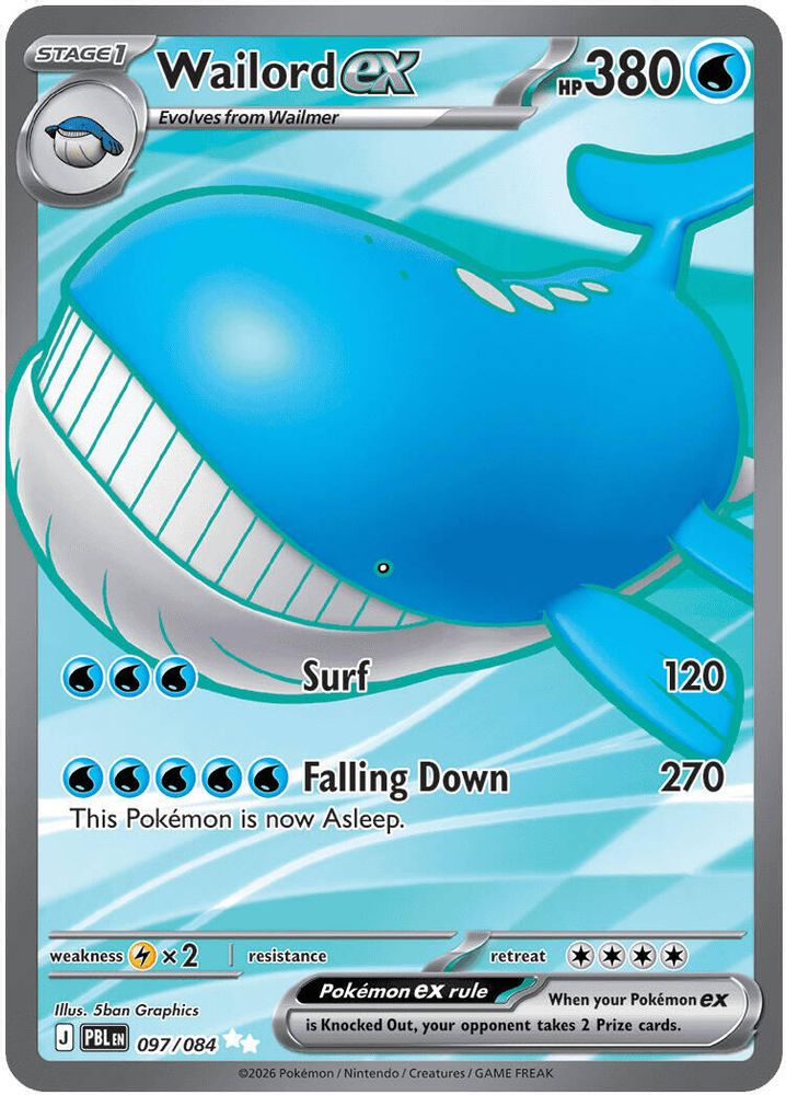 Wailord ex 097/084 Ultra Rare Pitch Black Pokemon Holo Near Mint