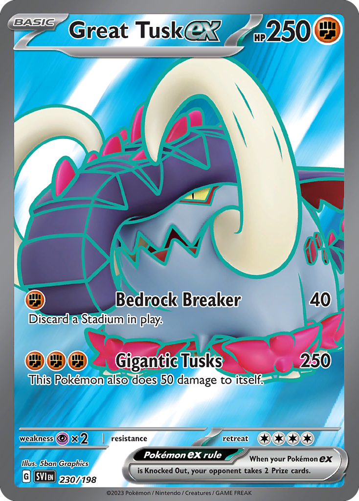 Great Tusk ex 230/198 Ultra Rare Scarlet & Violet Pokemon Holo Near Mint