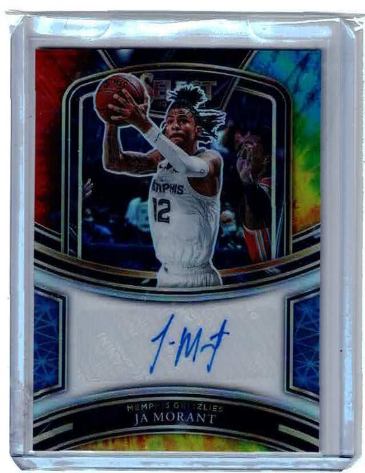 2020-21 SELECT JA MORANT TIE DYE PRIZM SIGNATURE AUTO 15/25 MEMPHIS GRIZZ MVP