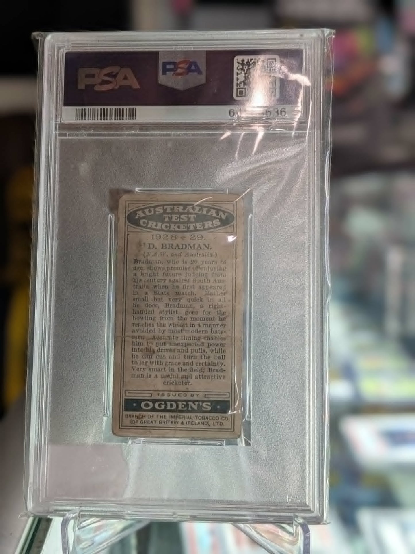 1928-29 Ogden's Australian Test Cricketers Tobacco Don Bradman PSA 1