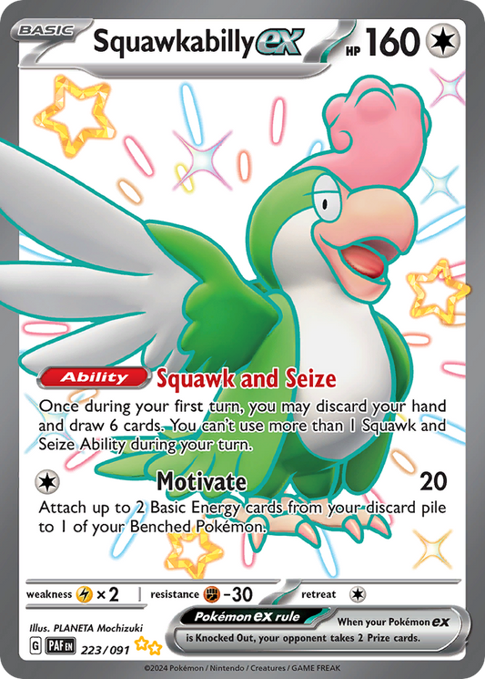 Squawkabilly ex 223/091 Shiny Ultra Rare Paldean Fates Pokemon Holo Near Mint