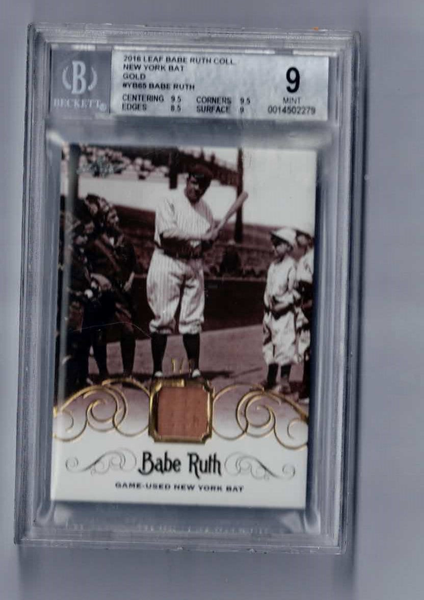 2016 Leaf Babe Ruth NYY game used bat 1/1 YB-65 card BGS 9