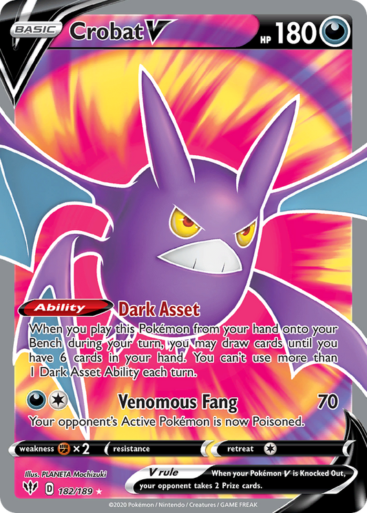 Crobat V 182/189 Ultra Rare Darkness Ablaze Pokemon Holo Near Mint