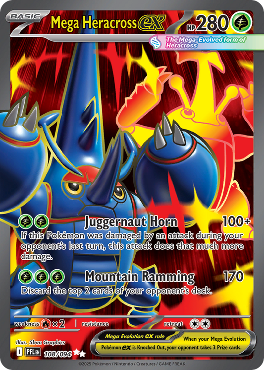 Mega Heracross ex 108/094 Ultra Rare Phantasmal Flames Pokemon Holo Near Mint