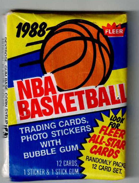 Fleer 1988 NBA Basketball Wax Pack ~ 12 Cards, 1 Sticker & 1 Stick Gum ~ SEALED