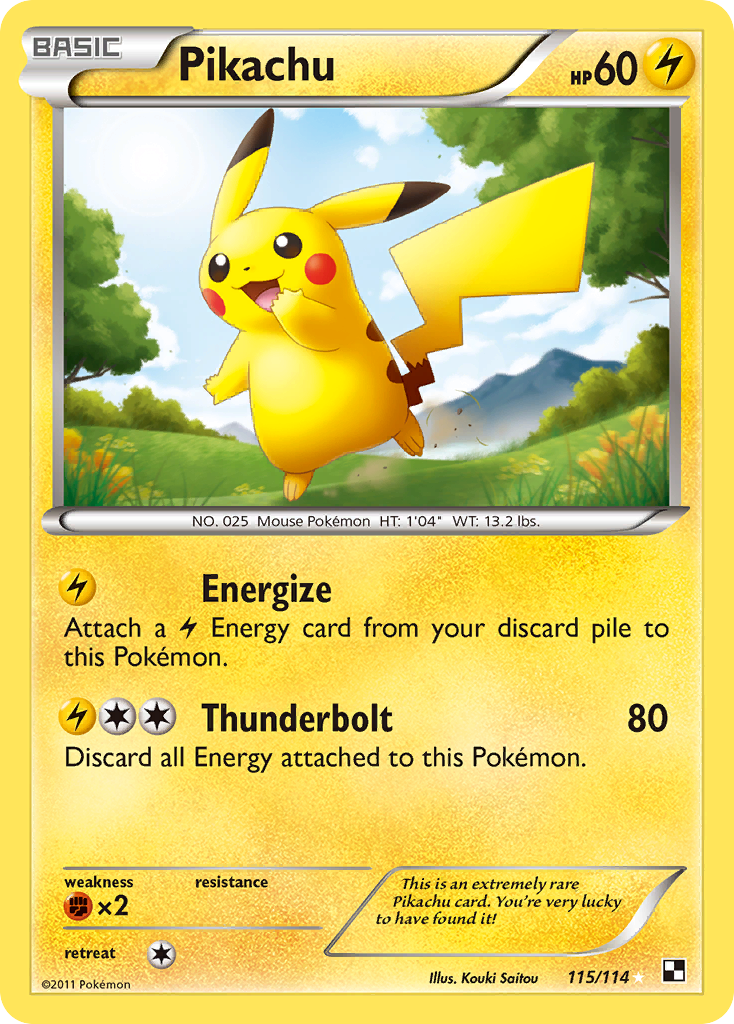 Pikachu 115/114 Secret Rare Black & White Pokemon Near Mint
