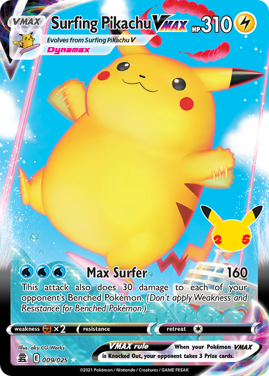 Surfing Pikachu VMAX 009/025 Holo VMAX Rare Celebrations Pokemon Near Mint