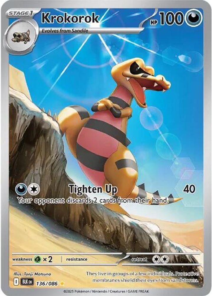 Krokorok 136/086 Holo Illustration Rare Black Bolt Pokemon Near Mint