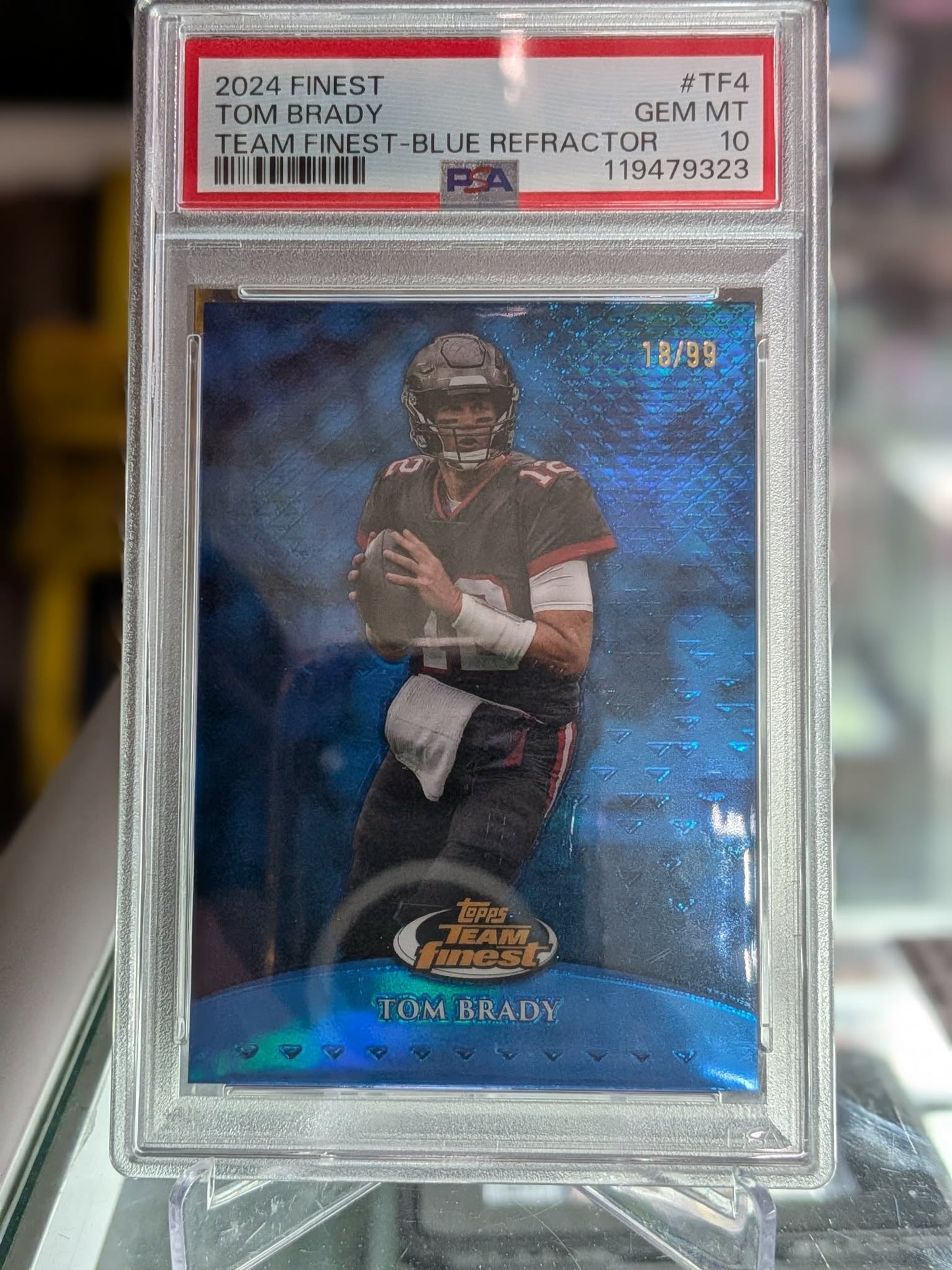 2024 Topps Finest Football – Tom Brady Team Finest Blue Refractor #TF-4 /99