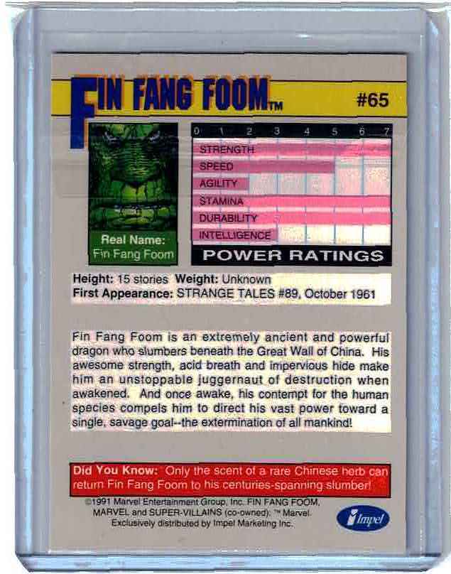 1991 Impel Marvel Universe Super Villians Fin Fang Foom #65