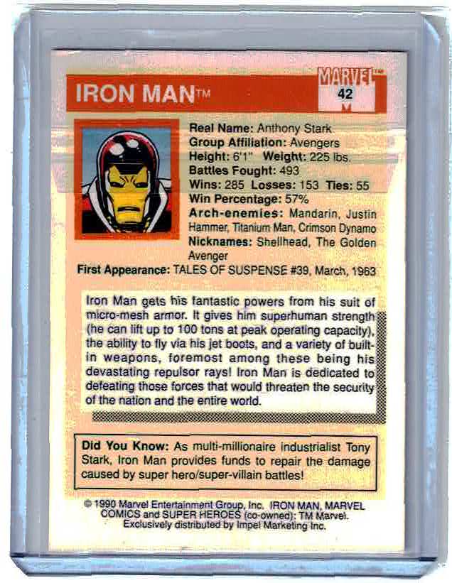 1990 Impel Marvel Universe Trading Card #42 Iron Man NM/M
