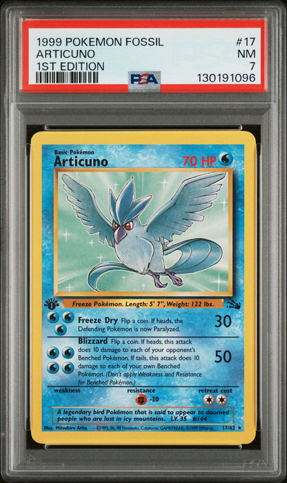 Articuno 17/62 1st Edition Fossil Pokemon PSA 7