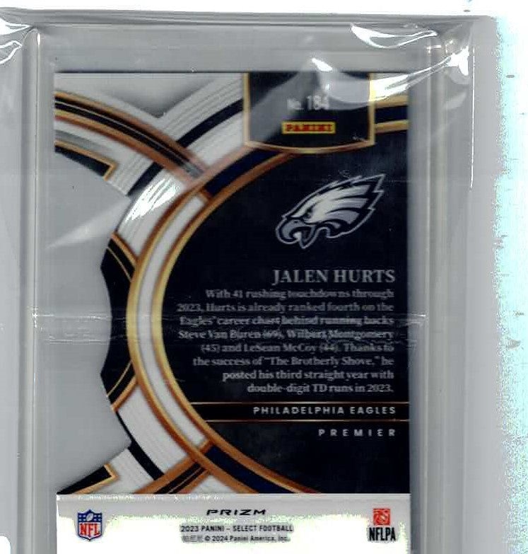 JALEN HURTS 2023 PANINI SELECT #184 RED AND YELLOW PRIZM DIE CUT PREMIER EAGLES