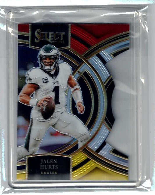 JALEN HURTS 2023 PANINI SELECT #184 RED AND YELLOW PRIZM DIE CUT PREMIER EAGLES