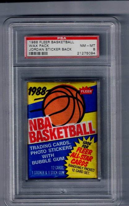 1988 Fleer Basketball Wax Pack PSA 8 Michael Jordan Sticker Back, Factory Sealed