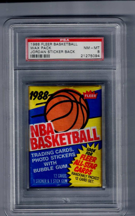 1988 Fleer Basketball Wax Pack PSA 8 Michael Jordan Sticker Back, Factory Sealed