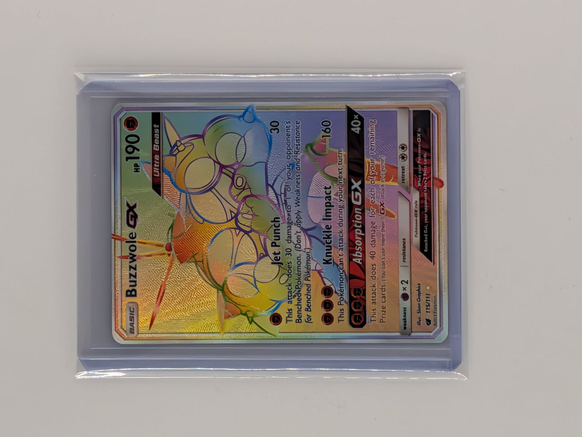 Buzzwole GX 115/111 Rare Rainbow Crimson Invasion Pokemon Lightly Played