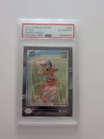 2024 Panini Donruss Optic - Rated Rookie Bo Nix #209 Purple Shock Prizm (Auto)