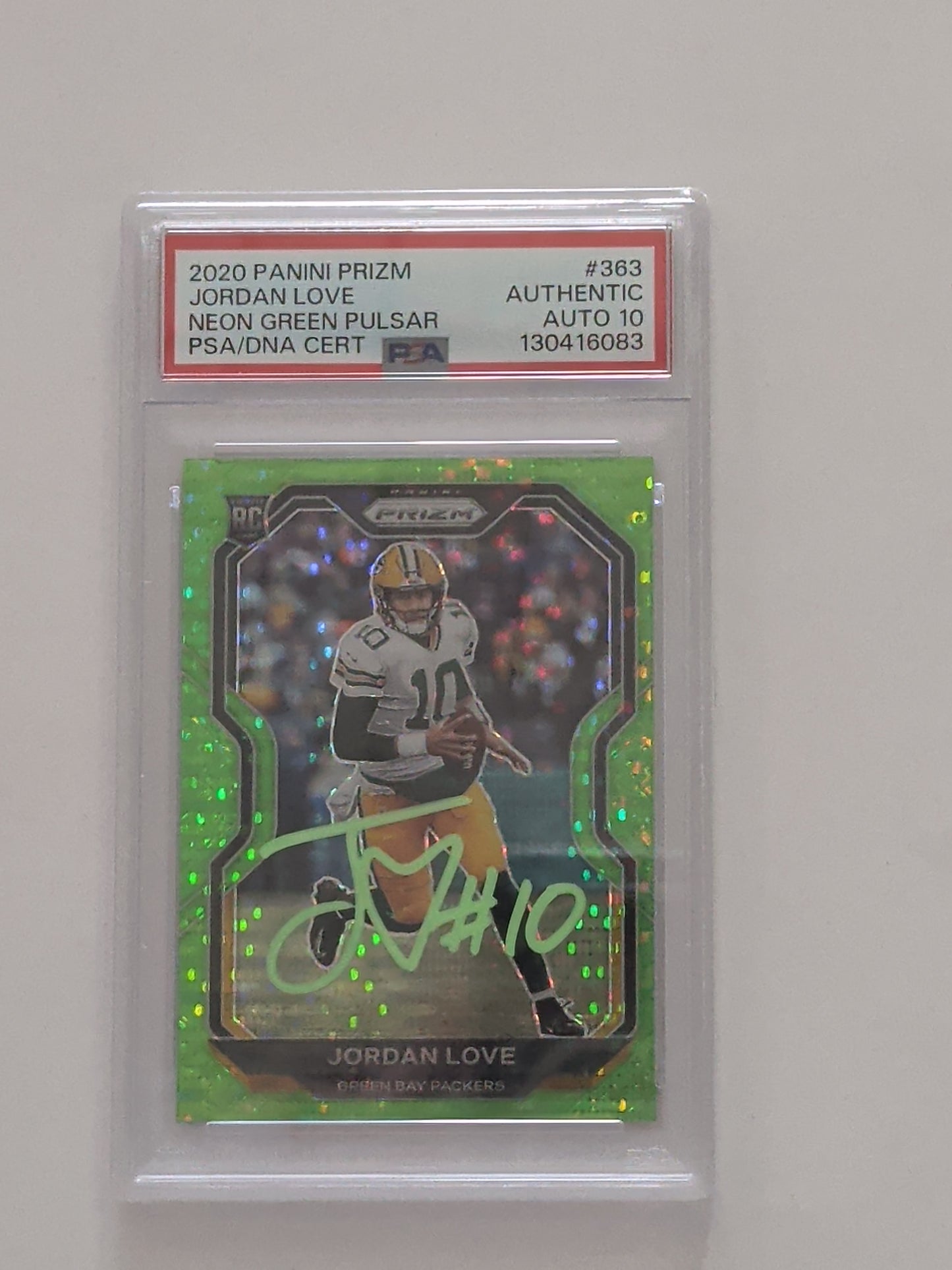 2020 Panini Prizm Jordan Love Autographed Neon Green Pulsar PSA Authentic DNA 10