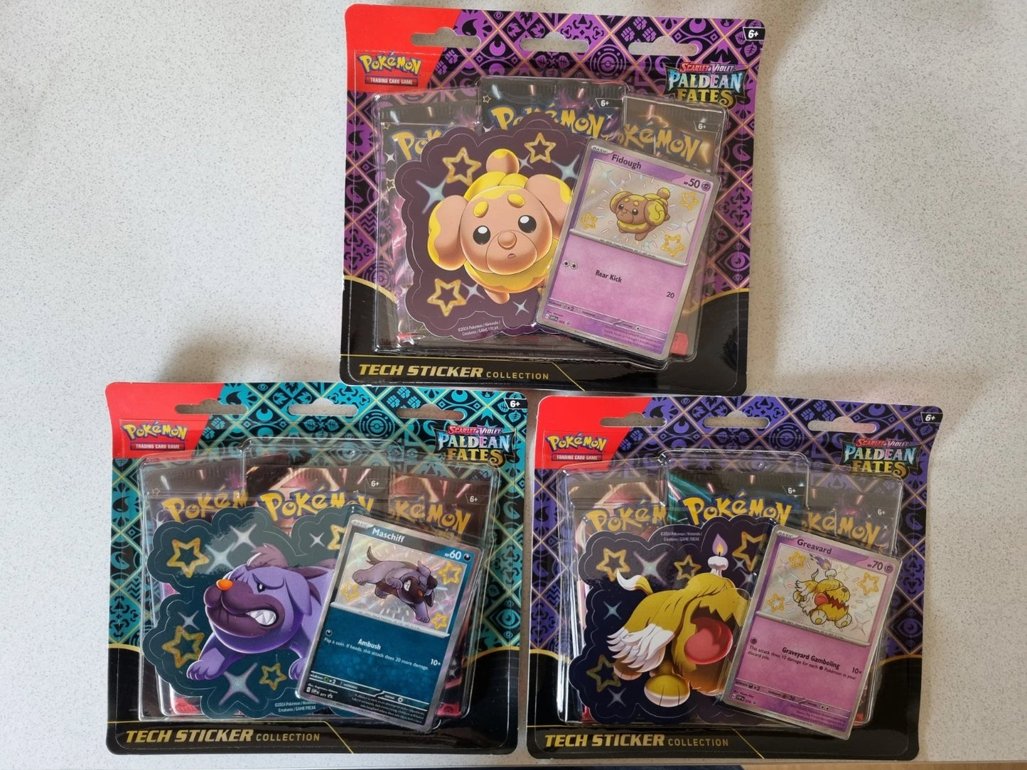 Paldean Fates Tech Sticker Blister 3 Pack Booster Bundle Set of 3  art set POKEMON TCG