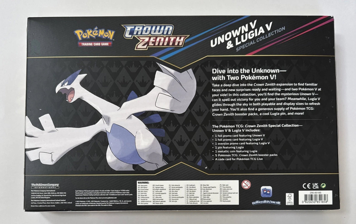 Pokemon TCG Crown Zenith Lugia V Unown v Special Collection Box