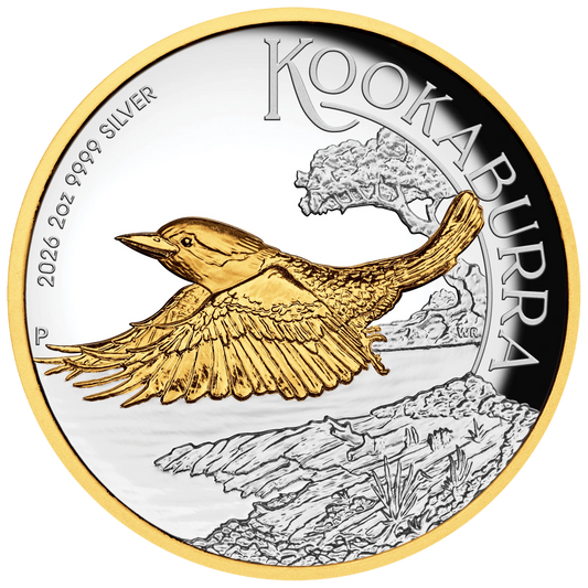 2026 Australian Kookaburra 2oz Silver Proof Gilded Coin