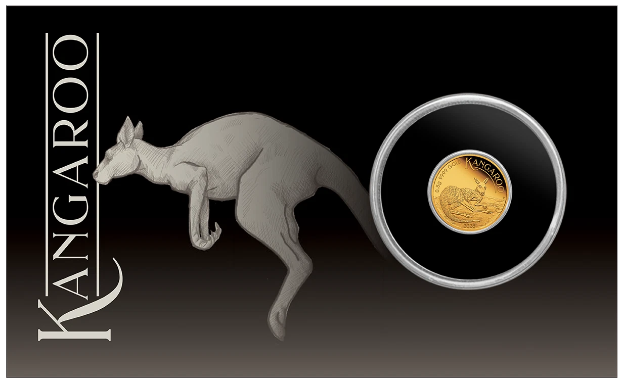 2025 Perth Mint $2 Mini Roo 0.5g Gold Proof Coin in Card