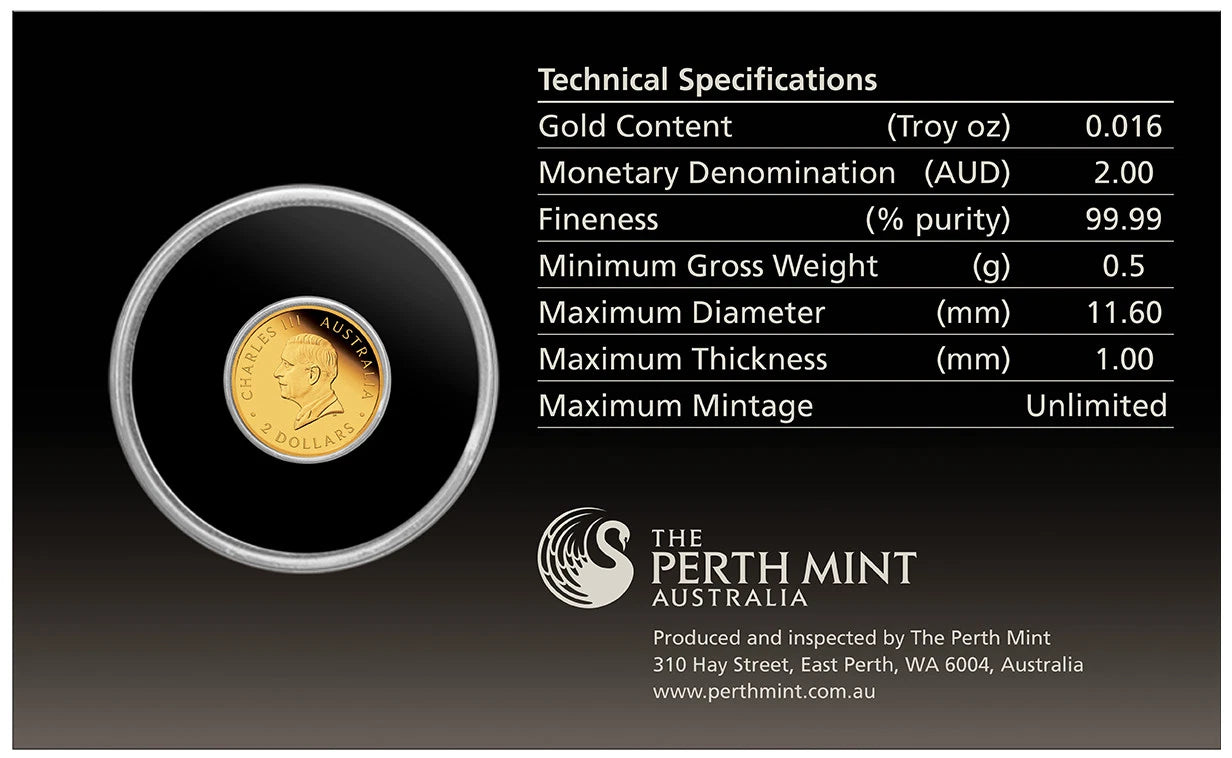 2025 Perth Mint $2 Mini Roo 0.5g Gold Proof Coin in Card