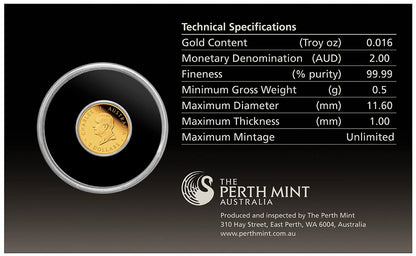 2025 Perth Mint $2 Mini Roo 0.5g Gold Proof Coin in Card