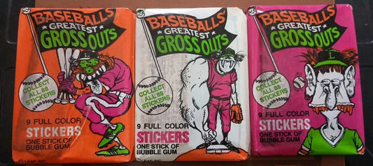 Vintage 1988 LEAF Baseballs Greatest Grossouts Sticker Pack Lot of Three New ARTSET